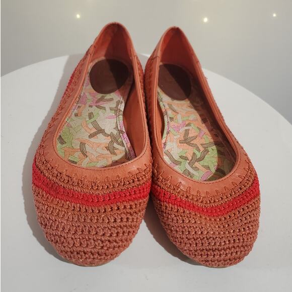 The Sak Crochet Leather Boho Ballet Flats Size 6.5 Coral Pink Cottagecore Fairy - Picture 2 of 10
